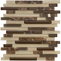 Marazzi Crystal Stone II 12" x 12" Random Strip Mesh Mounted Glass / Stone Mosaics - Espresso UL8Z