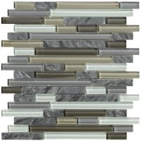 Marazzi Crystal Stone II 12" x 12" Random Strip Mesh Mounted Glass / Stone Mosaics - Pewter UL95