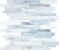 Ornamental Glass Random Strip Mosaic-Carrara