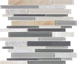 Steel Glass Random Strip Mosaic-Fossil Rock