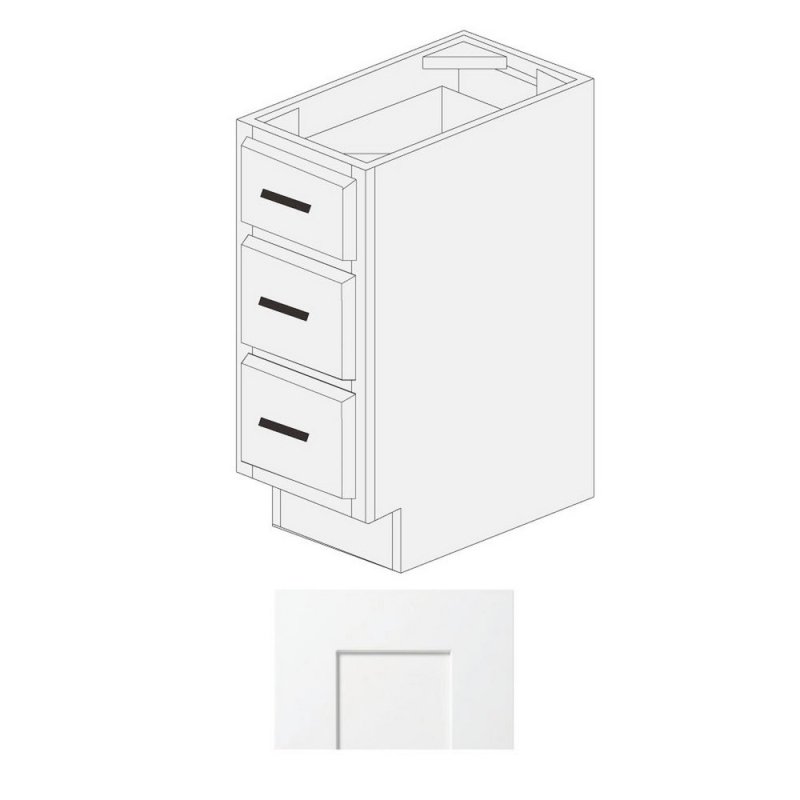 White Shaker 18" x 21" Vanity Drawers Base Cabinet - WS-VDB1821
