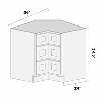 White Shaker 36" Corner Drawers Base Cabinet - AMCWS-CDB36