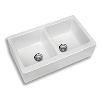 Pelican PL-4060 Porcelain Fluted Farmhouse Kitchen Sink 33'' x 8-1/2'' - White
