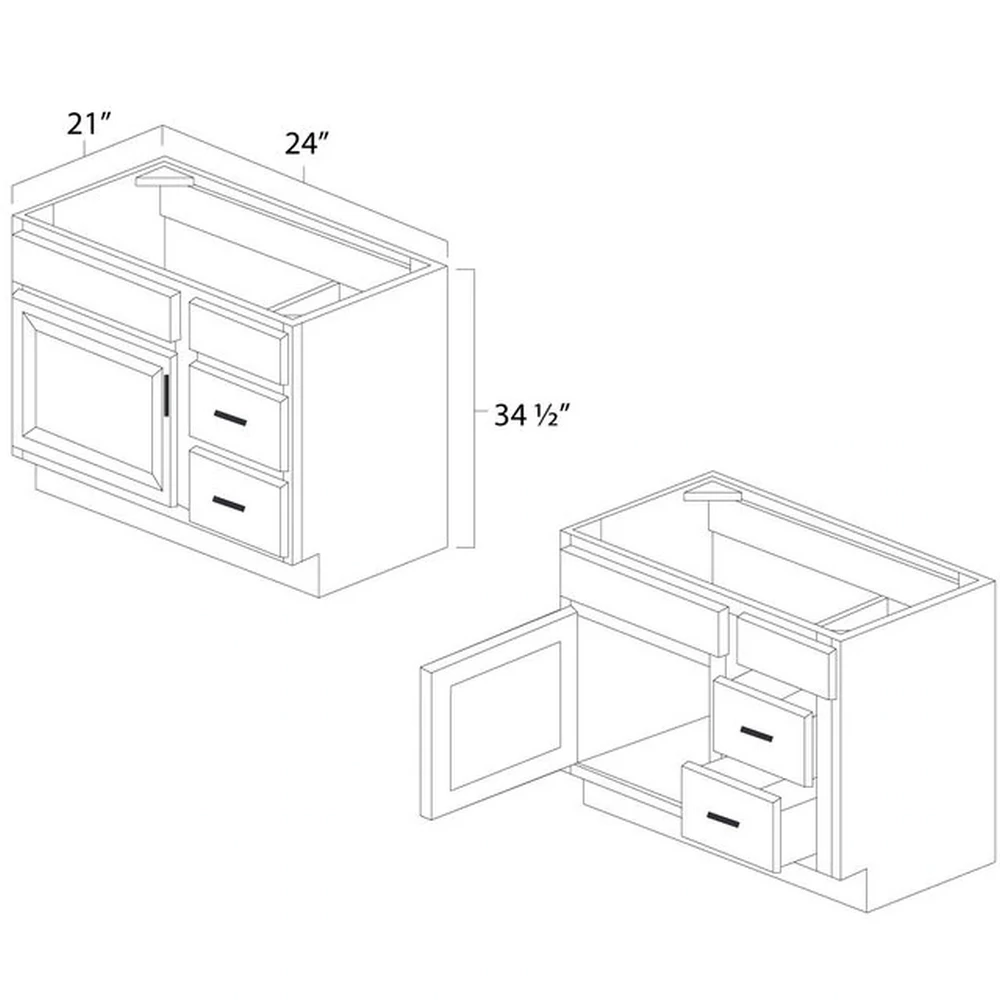 White Shaker 24" x 21" Vanity Sink Base Cabinet with Drawers on Left - WS-V2421DL