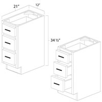 White Shaker 12" x 21" Vanity Drawers Base Cabinet - WSH-VDB12