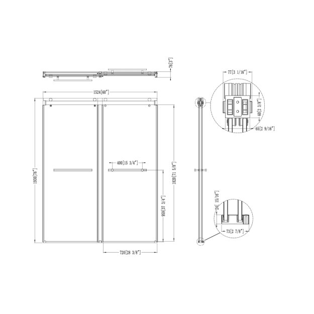 (image for) PELICAN PL-03A42 Double Sliding Frameless Shower Door w/ 3/8" Clear Glass - Brushed Nickel