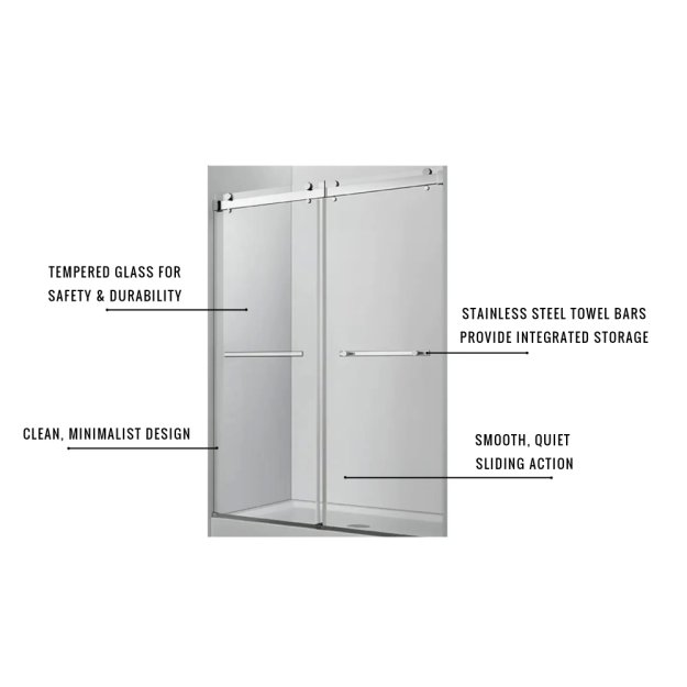 (image for) PELICAN PL-03A42 Double Sliding Frameless Shower Door w/ 3/8" Clear Glass - Brushed Nickel
