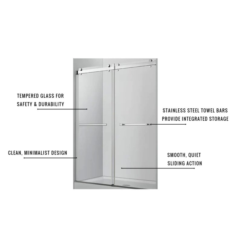 (image for) PELICAN PL-03A42 Double Sliding Frameless Shower Door w/ 3/8" Clear Glass - Chrome