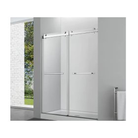 PELICAN PL-03A42 Double Sliding Frameless Shower Door w/ 3/8" Clear Glass - Brushed Nickel