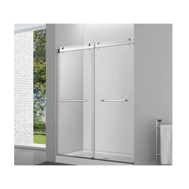 (image for) PELICAN PL-03A42 Double Sliding Frameless Shower Door w/ 3/8" Clear Glass - Brushed Nickel