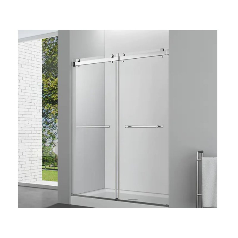 PELICAN PL-03A42 Double Sliding Frameless Shower Door w/ 3/8\" Clear Glass - Chrome