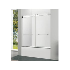 PELICAN PL-03A42 Double Sliding Frameless BathTub Doors w/ 3/8" Clear Glass - Brushed Nickel