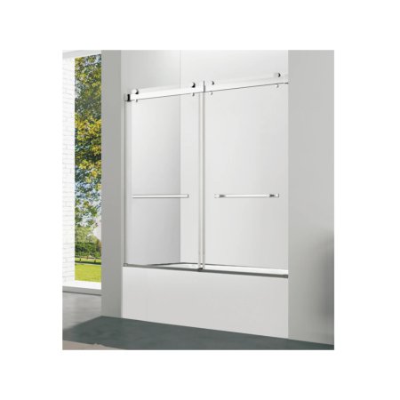 (image for) PELICAN PL-03A42 Double Sliding Frameless BathTub Doors w/ 3/8" Clear Glass - Brushed Nickel