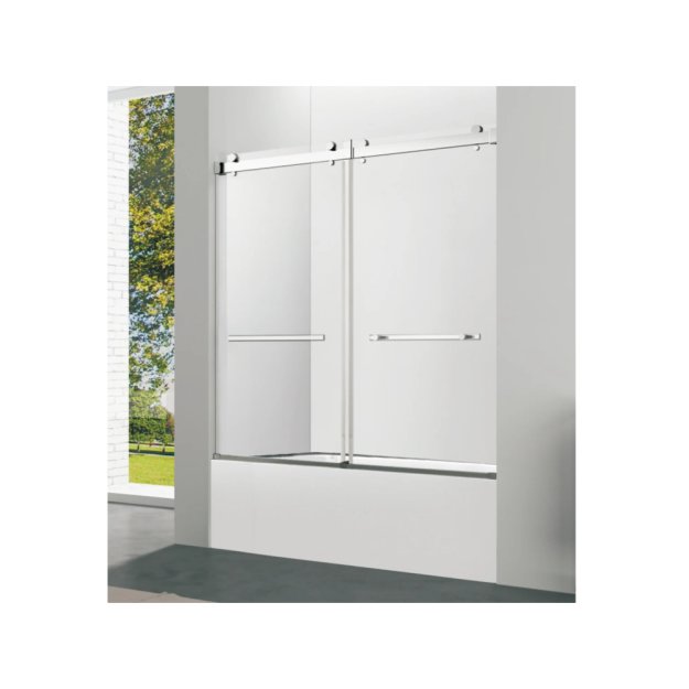 (image for) PELICAN PL-03A42 Double Sliding Frameless BathTub Doors w/ 3/8" Clear Glass - Brushed Nickel