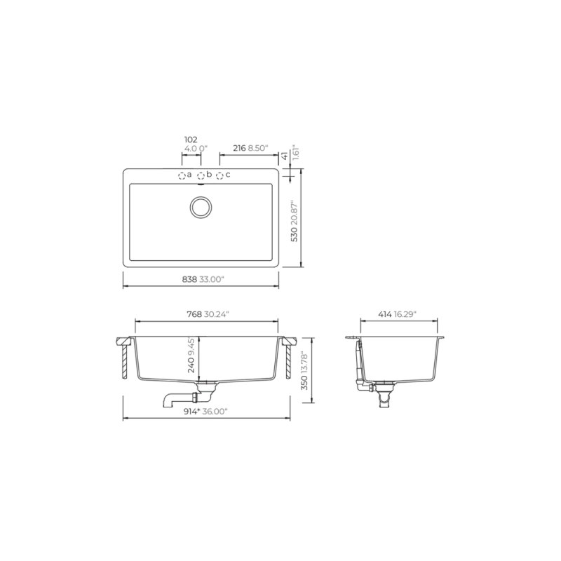 (image for) PELICAN PL-100 33" x 20 7/8" x 9.7/16" Granite Composite Single Bowl Sink - Chroma