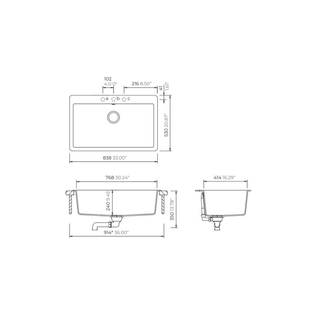 (image for) PELICAN PL-100 33" x 20 7/8" x 9.7/16" Granite Composite Single Bowl Sink - Gunmetal