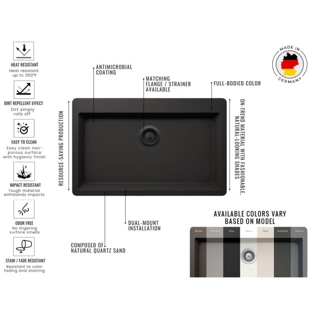 (image for) PELICAN PL-100 33" x 20 7/8" x 9.7/16" Granite Composite Single Bowl Sink - Sand