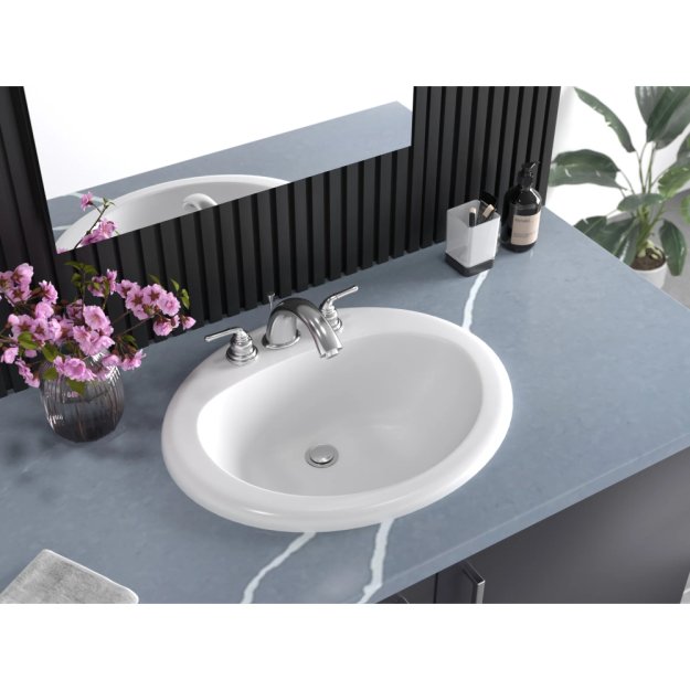 (image for) PELICAN PL-1011 Porcelain Self-Rimming Bathroom Sink 15 1/2" x 11 1/4" x 6 1/8'' w/ 8 Inch Spread - White
