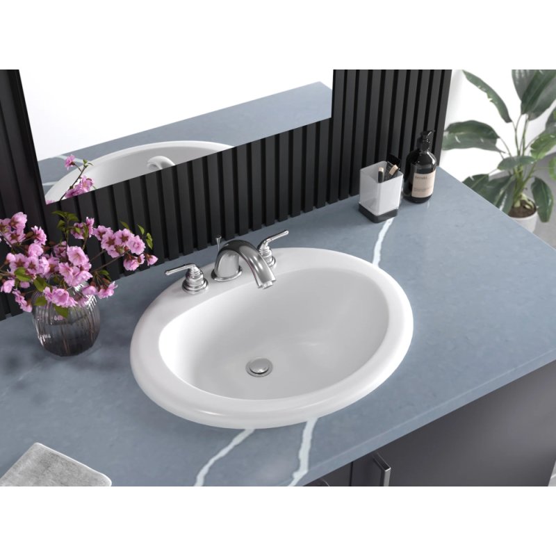 (image for) PELICAN PL-1011 Porcelain Self-Rimming Bathroom Sink 15 1/2" x 11 1/4" x 6 1/8'' w/ 8 Inch Spread - White