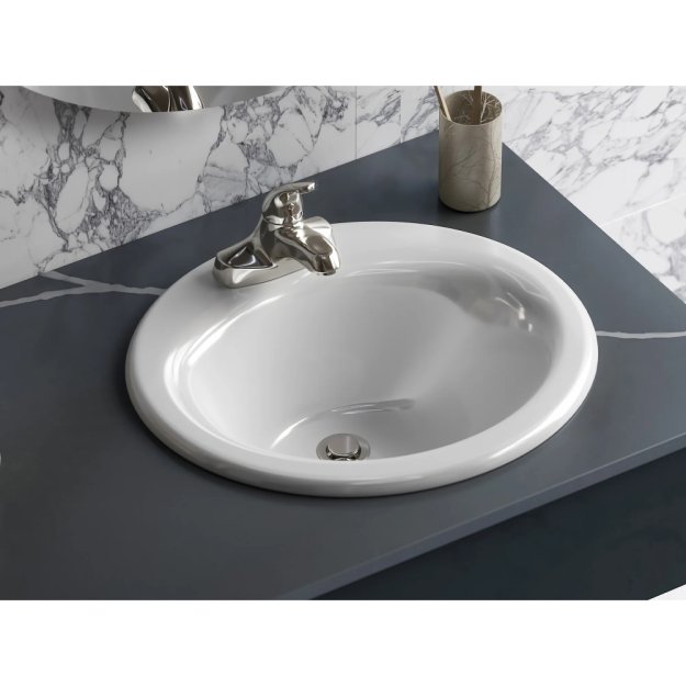 (image for) PELICAN PL-1011 Porcelain Self-Rimming Bathroom Sink 15 1/2" x 11 1/4" x 6 1/8'' w/ 4 Inch Spread - White