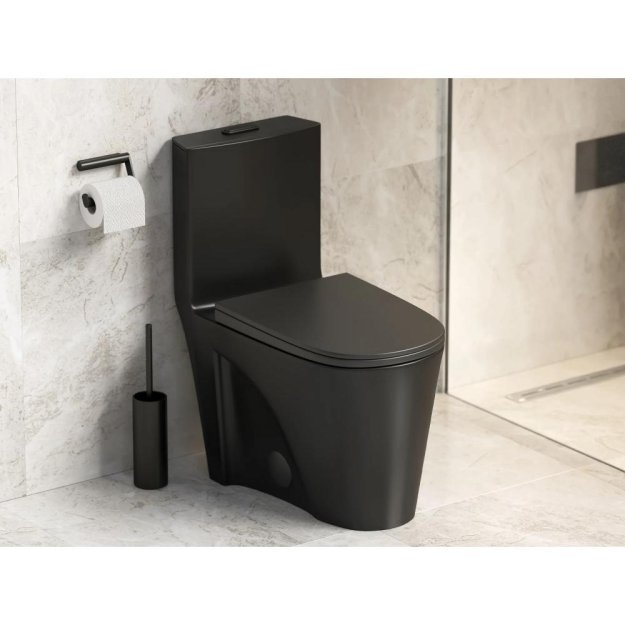 (image for) PELICAN PL-12011 One Piece High-Efficiency Dual Flush Toilet (1.6 gpf / 0.8 gpf) - Matte Black