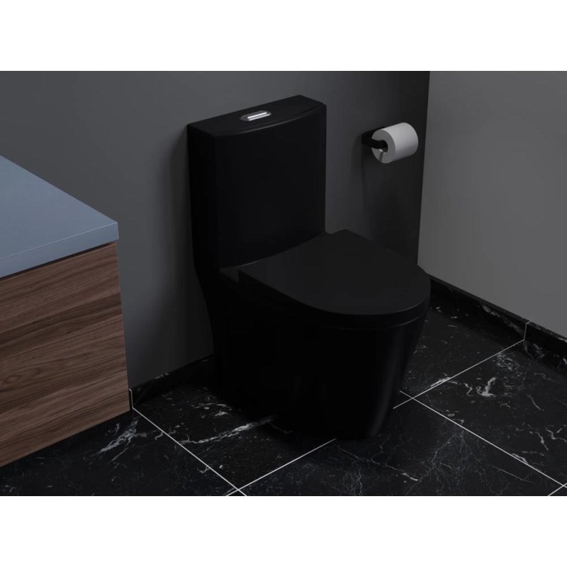 (image for) PELICAN PL-12011 One Piece High-Efficiency Dual Flush Toilet (1.6 gpf / 0.8 gpf) - Matte Black