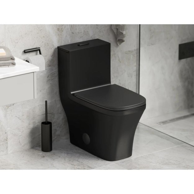 (image for) PELICAN PL-12044 One Piece High-Efficiency Dual Flush Toilet (1.6 gpf / 0.8 gpf) - Matte Black