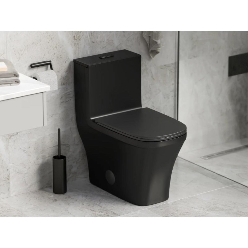 (image for) PELICAN PL-12044 One Piece High-Efficiency Dual Flush Toilet (1.6 gpf / 0.8 gpf) - Matte Black