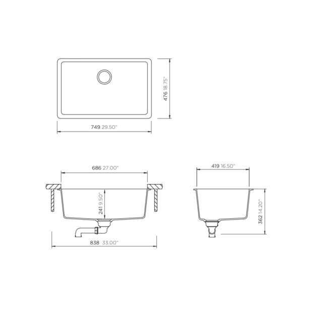 (image for) PELICAN PL-150 29 1/2" x 18 3/4" x 9 1/2" Granite Composite Single Bowl Sink - Sand