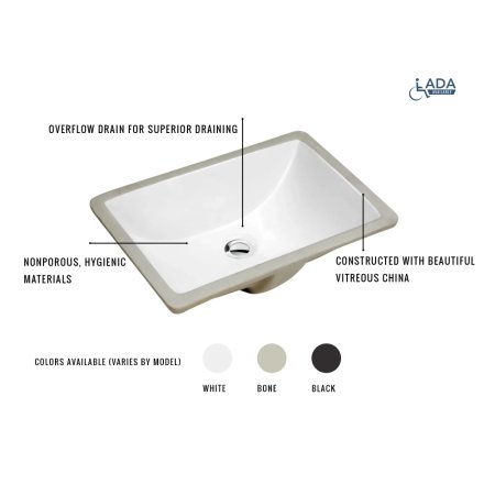 (image for) PELICAN PL-1646 Porcelain Undermount Bathroom Sink 19" x 13" x 4 1/2" - White