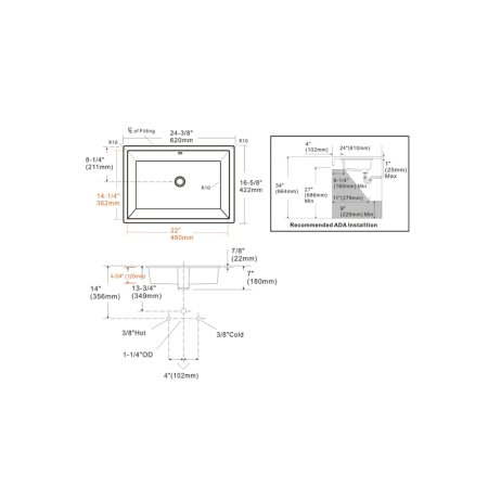 (image for) PELICAN PL-1647 Porcelain Undermount Bathroom Sink 22" x 14 1/4" x 4 3/4" - White