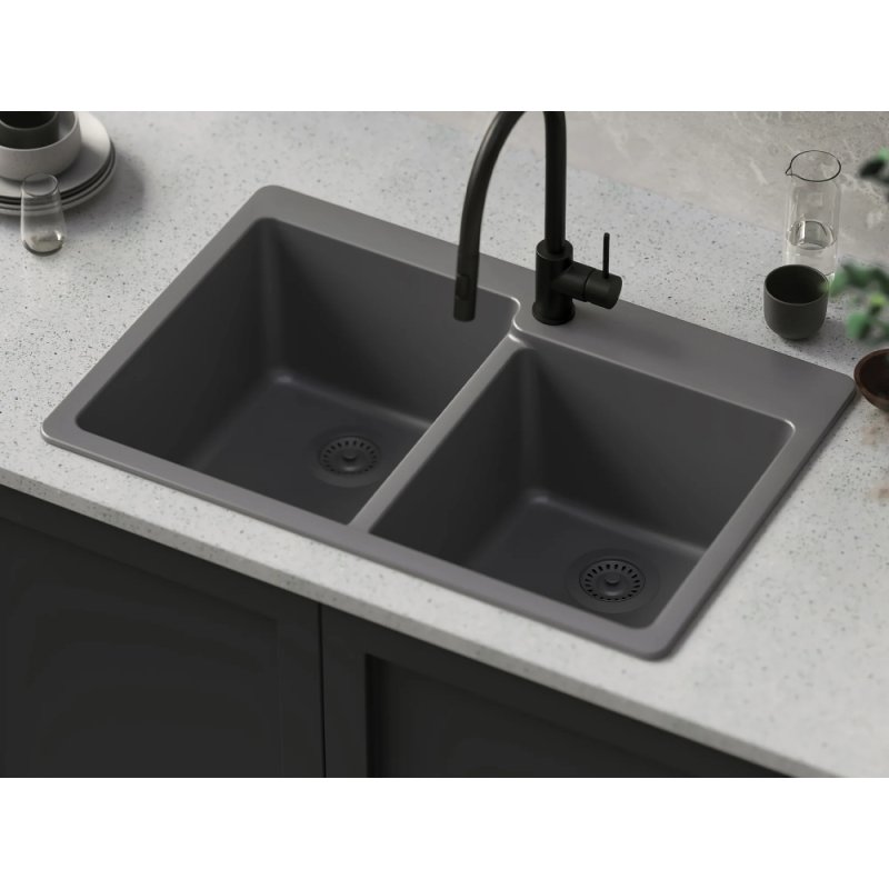 (image for) PELICAN PL-175 33" x 22" x 9 1/2" Granite Composite Double Bowl Sink - Chroma