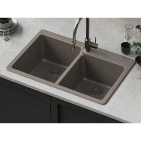 PELICAN PL-175 33" x 22" x 9 1/2" Granite Composite Double Bowl Sink - Concrete