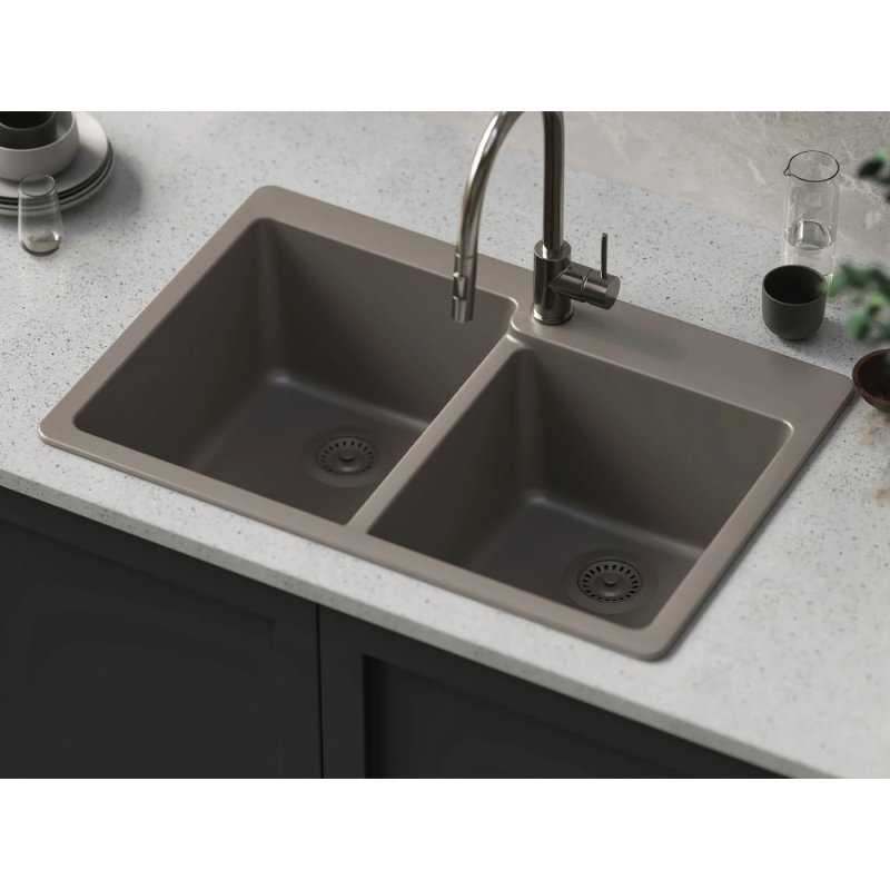 (image for) PELICAN PL-175 33" x 22" x 9 1/2" Granite Composite Double Bowl Sink - Concrete