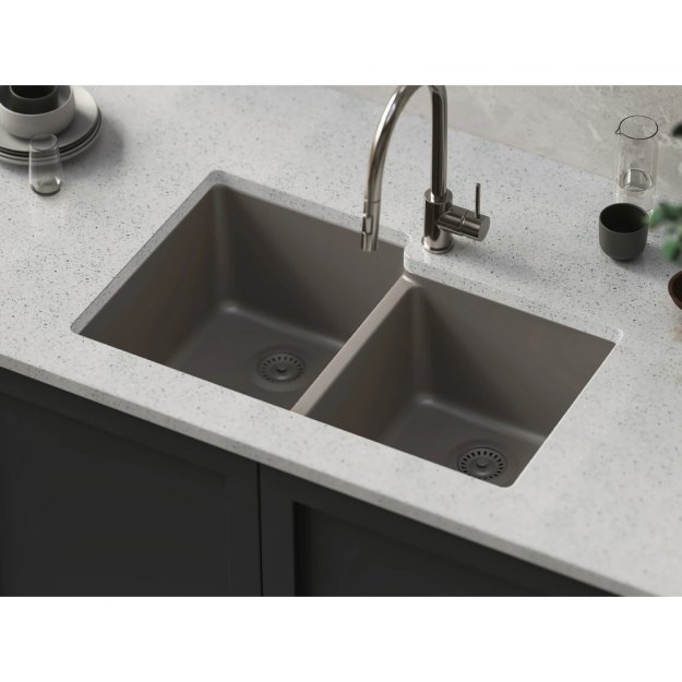 (image for) PELICAN PL-175 33" x 22" x 9 1/2" Granite Composite Double Bowl Sink - Concrete