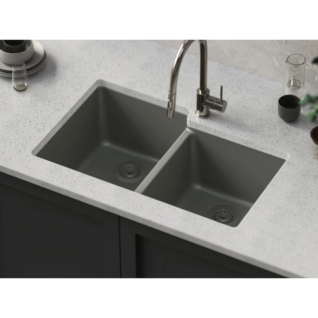 (image for) PELICAN PL-175 33" x 22" x 9 1/2" Granite Composite Double Bowl Sink - Gunmetal
