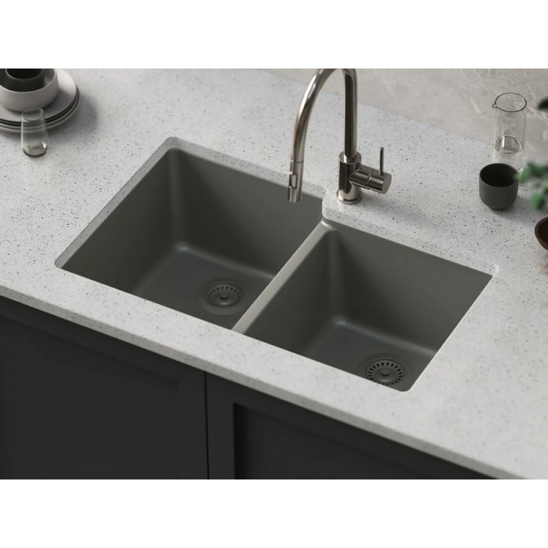 (image for) PELICAN PL-175 33" x 22" x 9 1/2" Granite Composite Double Bowl Sink - Gunmetal
