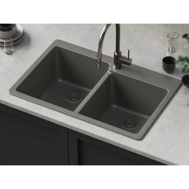 (image for) PELICAN PL-175 33" x 22" x 9 1/2" Granite Composite Double Bowl Sink - Gunmetal
