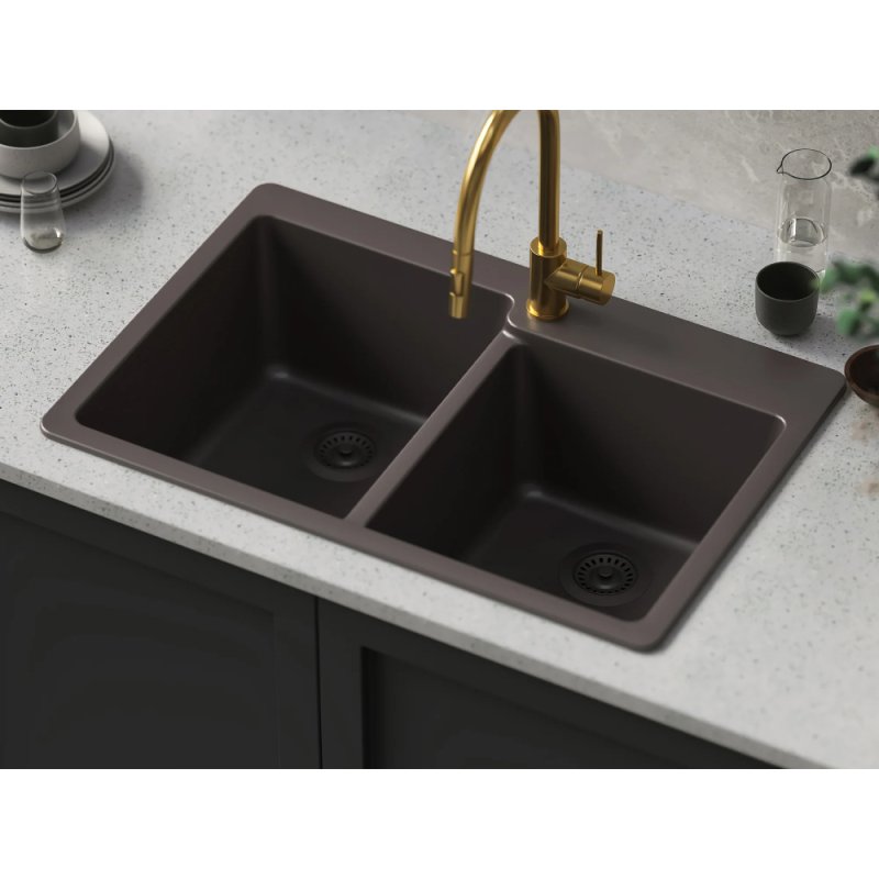 (image for) PELICAN PL-175 33" x 22" x 9 1/2" Granite Composite Double Bowl Sink - Mocha