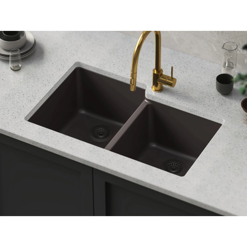 (image for) PELICAN PL-175 33" x 22" x 9 1/2" Granite Composite Double Bowl Sink - Mocha