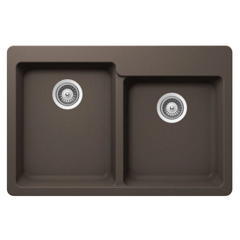 PELICAN PL-175 33\" x 22\" x 9 1/2\" Granite Composite Double Bowl Sink - Mocha