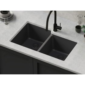 PELICAN PL-175 33" x 22" x 9 1/2" Granite Composite Double Bowl Sink - Onyx