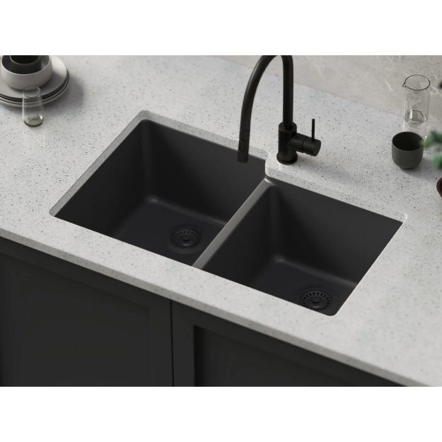 (image for) PELICAN PL-175 33" x 22" x 9 1/2" Granite Composite Double Bowl Sink - Onyx