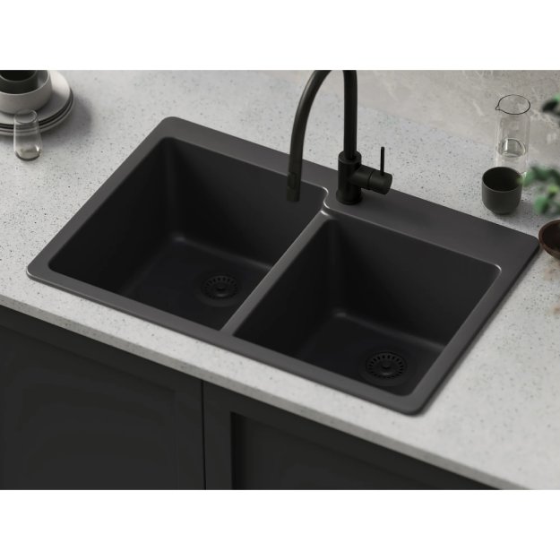 (image for) PELICAN PL-175 33" x 22" x 9 1/2" Granite Composite Double Bowl Sink - Onyx