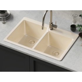 PELICAN PL-175 33" x 22" x 9 1/2" Granite Composite Double Bowl Sink - Sand