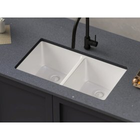 PELICAN PL-200 33" x 22" x 9 1/2" Granite Composite Double Bowl Sink - Alpina