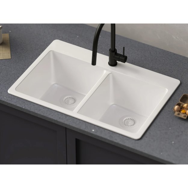 (image for) PELICAN PL-200 33" x 22" x 9 1/2" Granite Composite Double Bowl Sink - Alpina