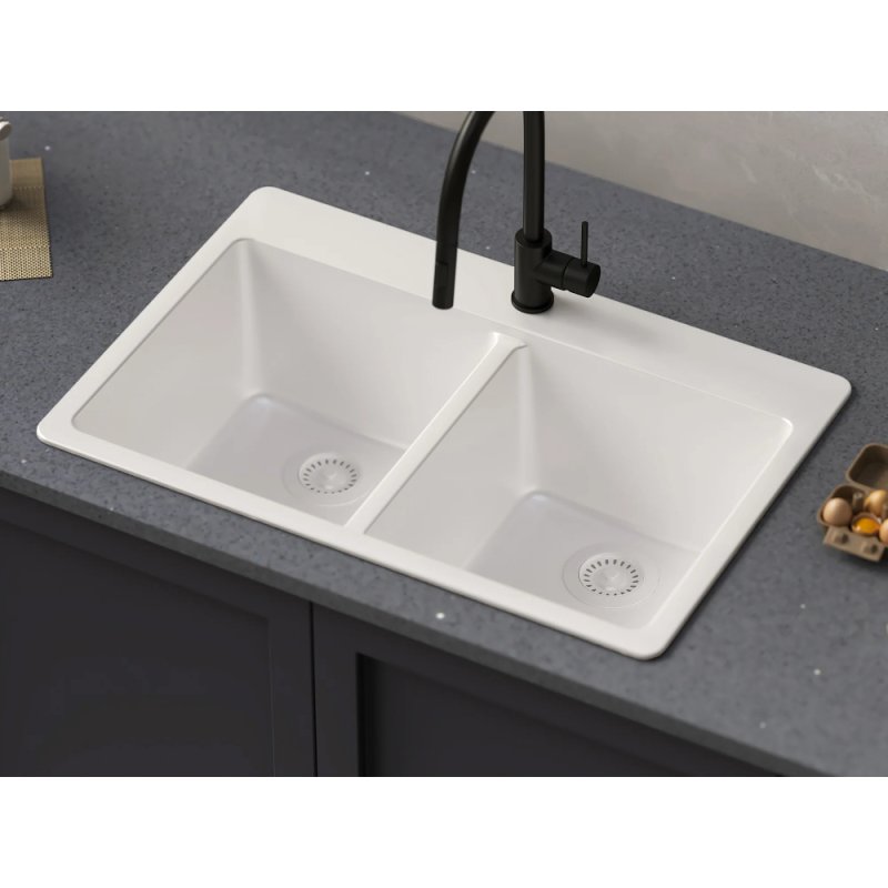 (image for) PELICAN PL-200 33" x 22" x 9 1/2" Granite Composite Double Bowl Sink - Alpina