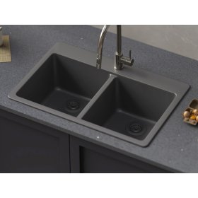 PELICAN PL-200 33" x 22" x 9 1/2" Granite Composite Double Bowl Sink - Chroma