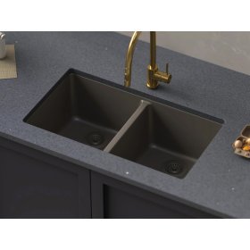PELICAN PL-200 33" x 22" x 9 1/2" Granite Composite Double Bowl Sink - Concrete